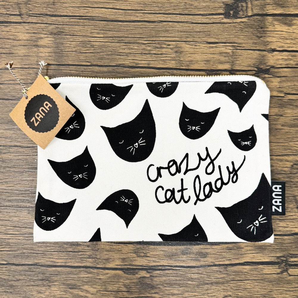 Crazy Cat Lady canvas zippered pouch, Zane Products fabric pouch
